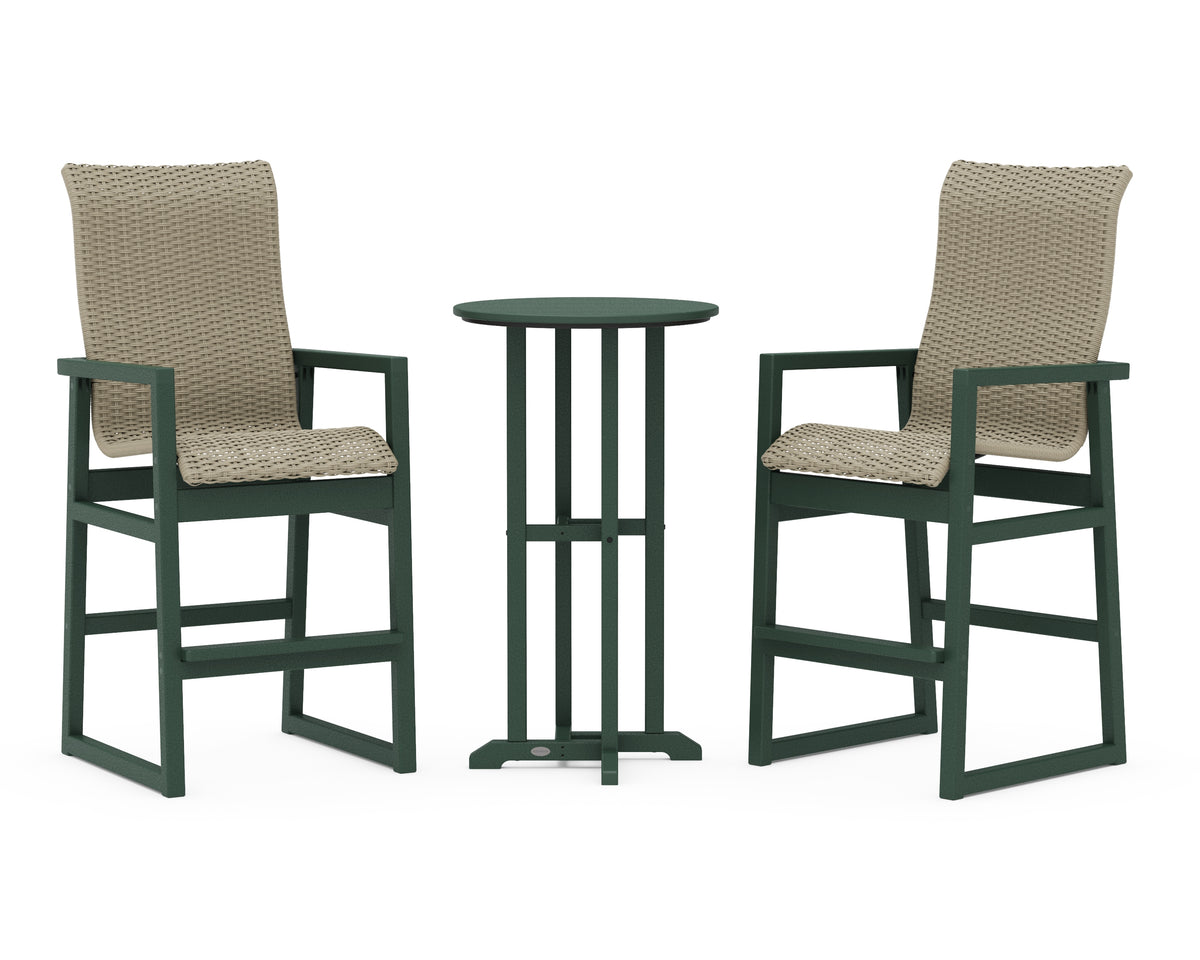 POLYWOOD EDGE Woven Highback 3-Piece Farmhouse Bar Set in Green / Dune Grass