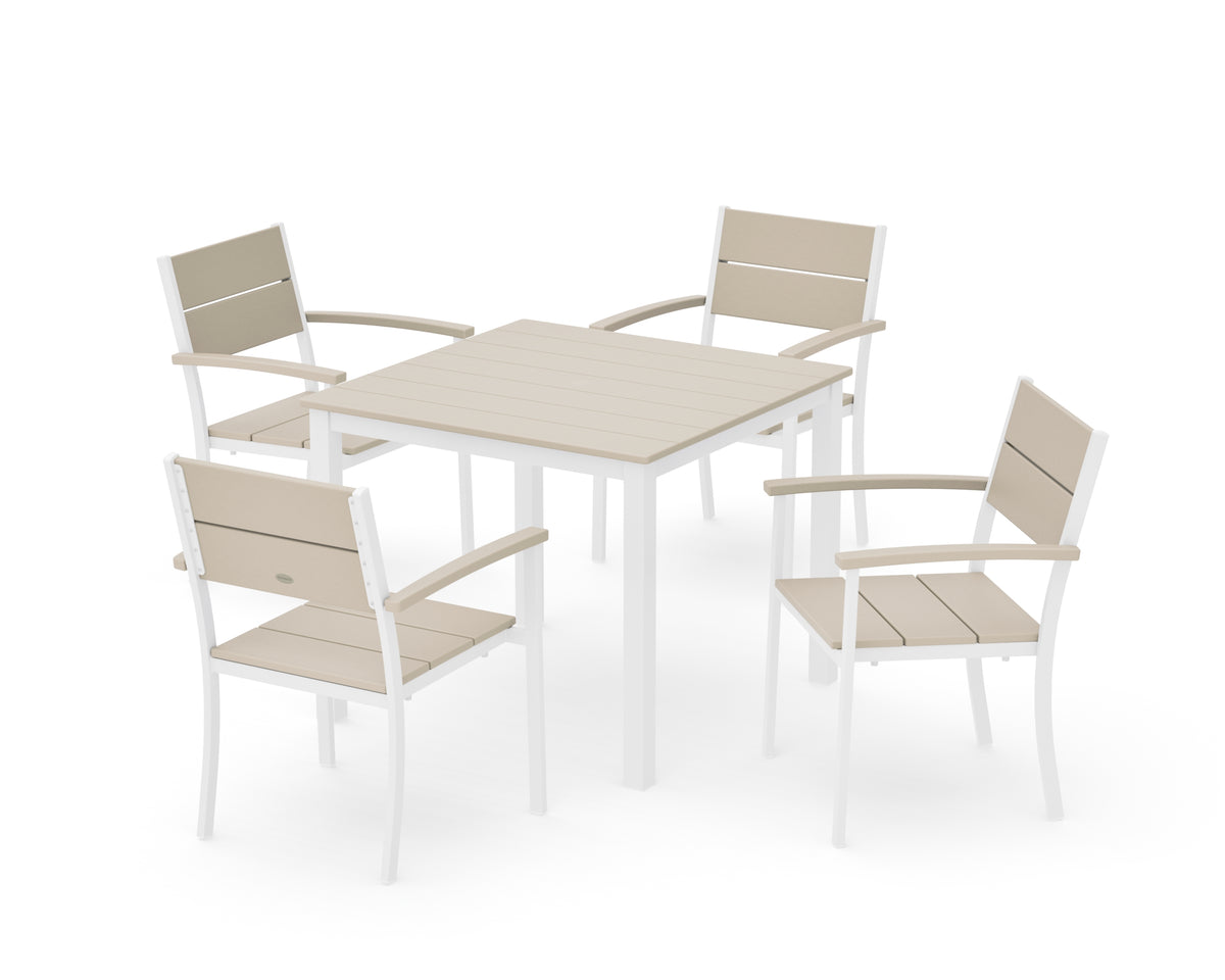 POLYWOOD Main Street 5-Piece Dining Set with Main Street 36" x 36" Dining Table in White / Sand