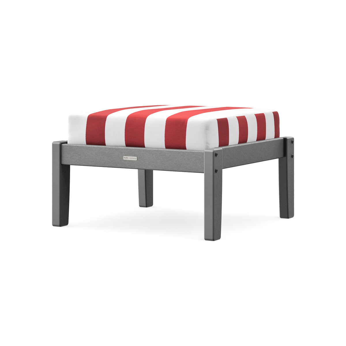 POLYWOOD Chinoiserie Deep Seating Ottoman in Slate Grey / Cabana Stripe Crimson