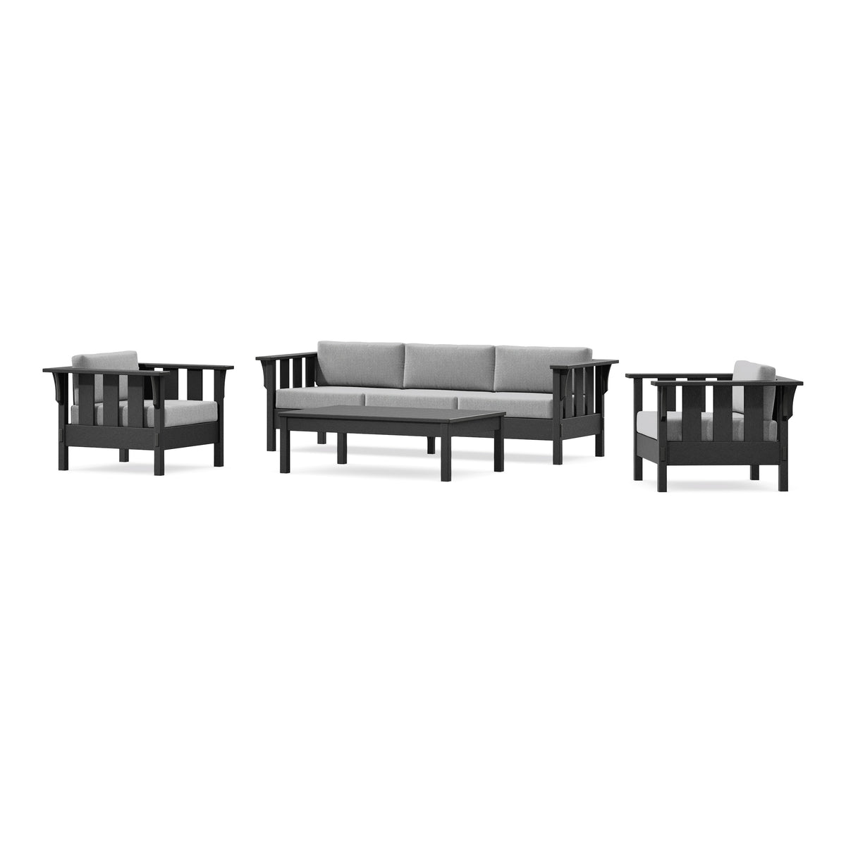 POLYWOOD Acadia 4-Piece Deep Seating Set with Sofa in Black / Grey Mist