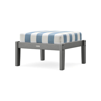 POLYWOOD Chinoiserie Deep Seating Ottoman in Slate Grey / Buffalo Plaid Sky Blue