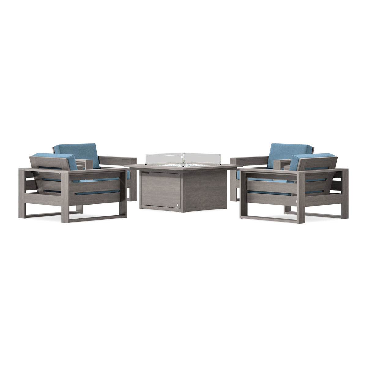POLYWOOD PW Designer Series Latitude 5-Piece Lounge Fire Table Set in Driftwood / Sky Blue