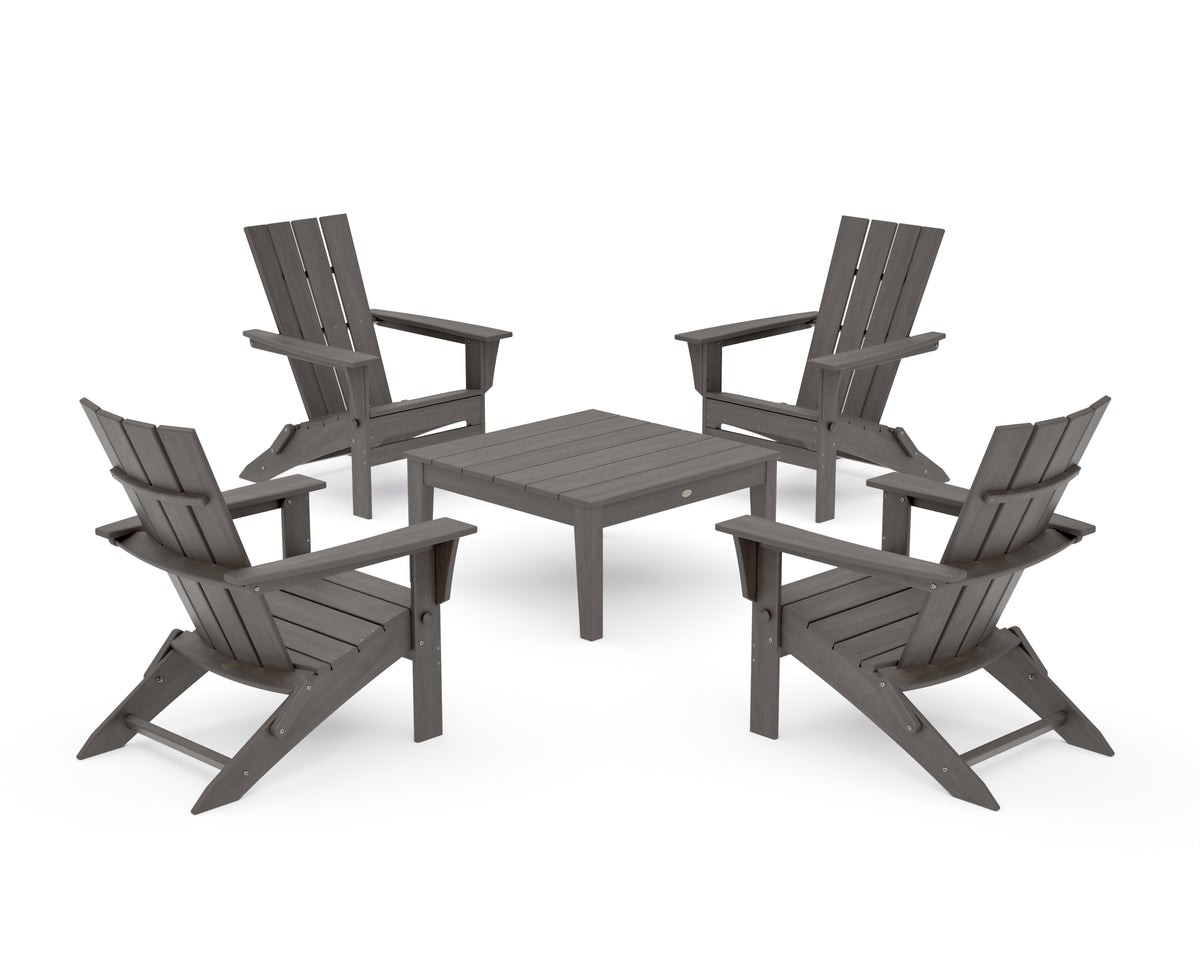 POLYWOOD Quattro Folding Chair 5-Piece Conversation Set in Driftwood