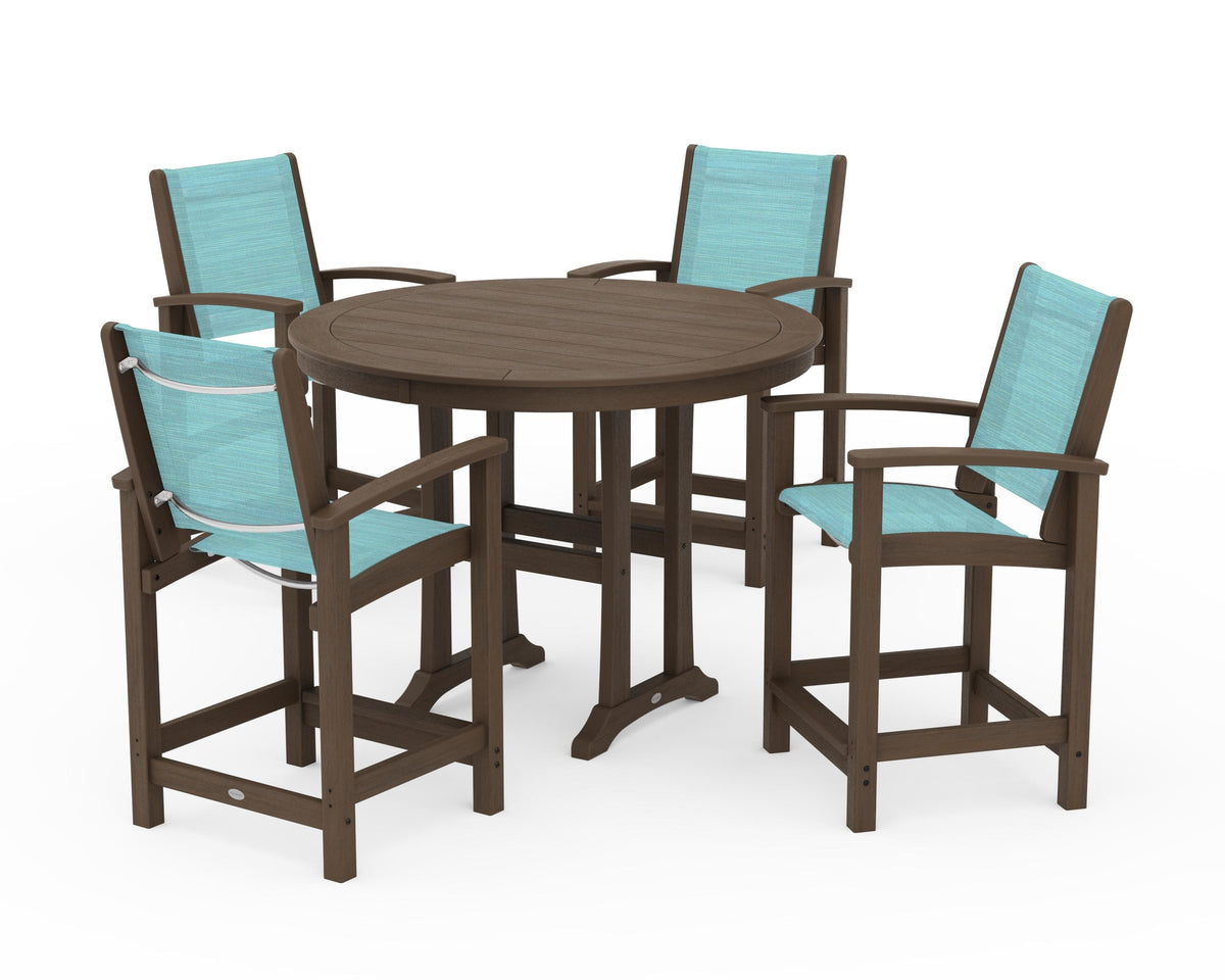 POLYWOOD Coastal 5-Piece Counter Set in Kona / Dupioni Aquamarine