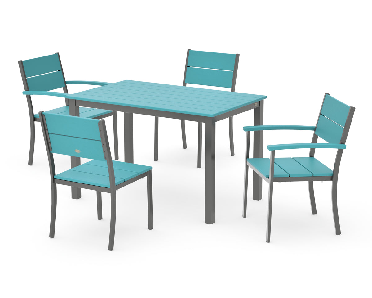 POLYWOOD Main Street 5-Piece Dining Set with Main Street 30 x 48 Dining Table in Charcoal / Aruba