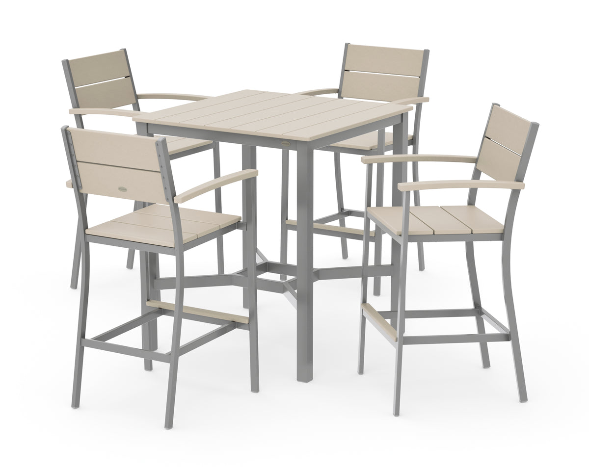 POLYWOOD Main Street 5-Piece Bar Set in Silver / Sand