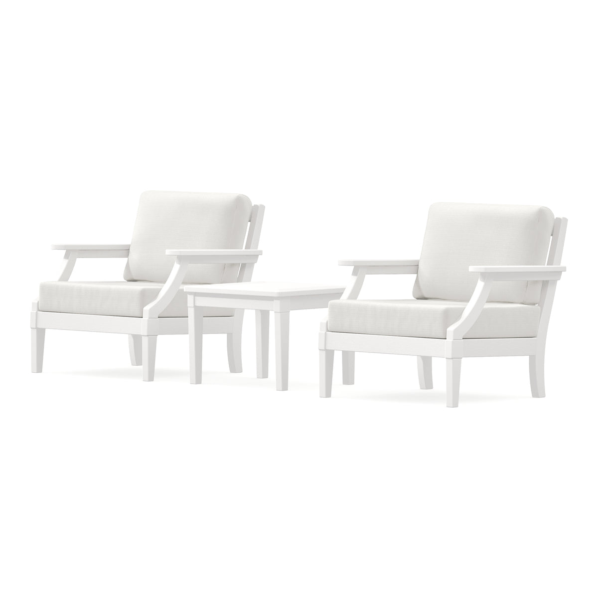 POLYWOOD PW Designer Series Estate 3-Piece Lounge Chair Set in Vintage White / Natural Linen