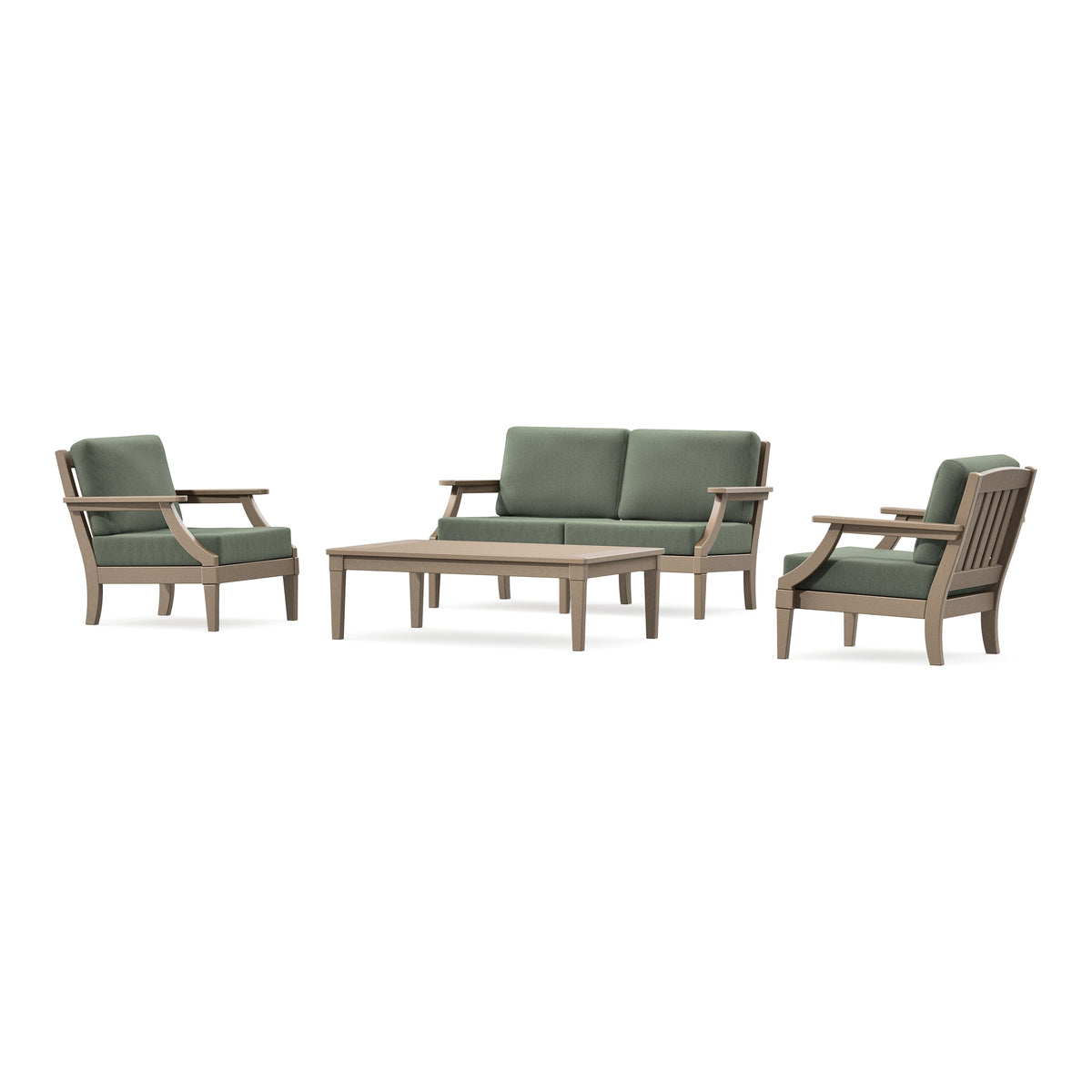 POLYWOOD PW Designer Series Estate Lounge 4-Piece Loveseat Set in Vintage Sahara / Cast Sage