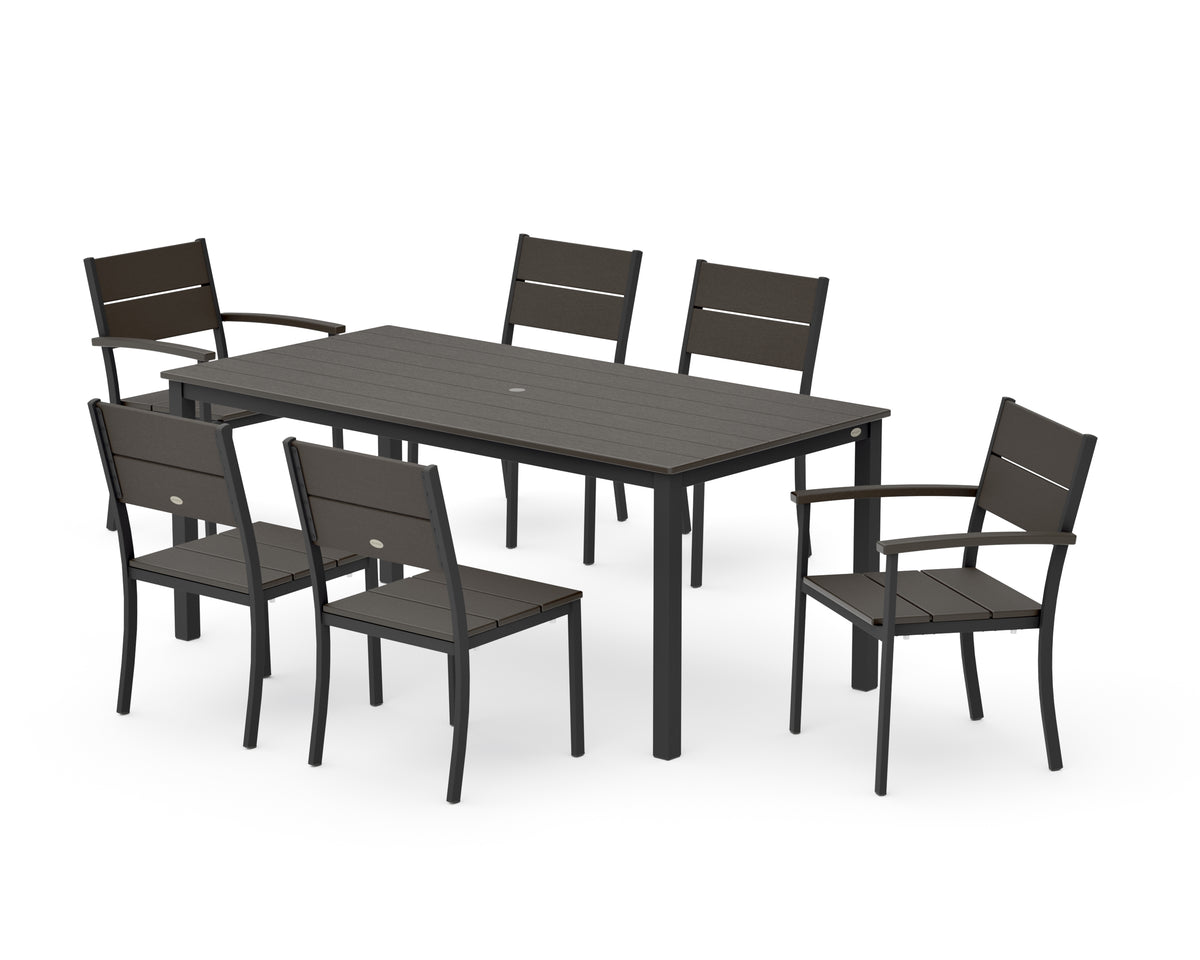 POLYWOOD Main Street 7-Piece Dining Set with Main Street 36" x 72" Dining Table in Black / Vintage Coffee