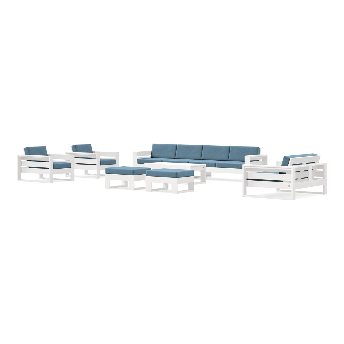 POLYWOOD PW Designer Series Latitude 8-Piece Lounge Sofa Set in Vintage White / Sky Blue