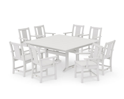POLYWOOD Prairie 9-Piece Square Farmhouse Dining Set with Trestle Legs in Vintage White