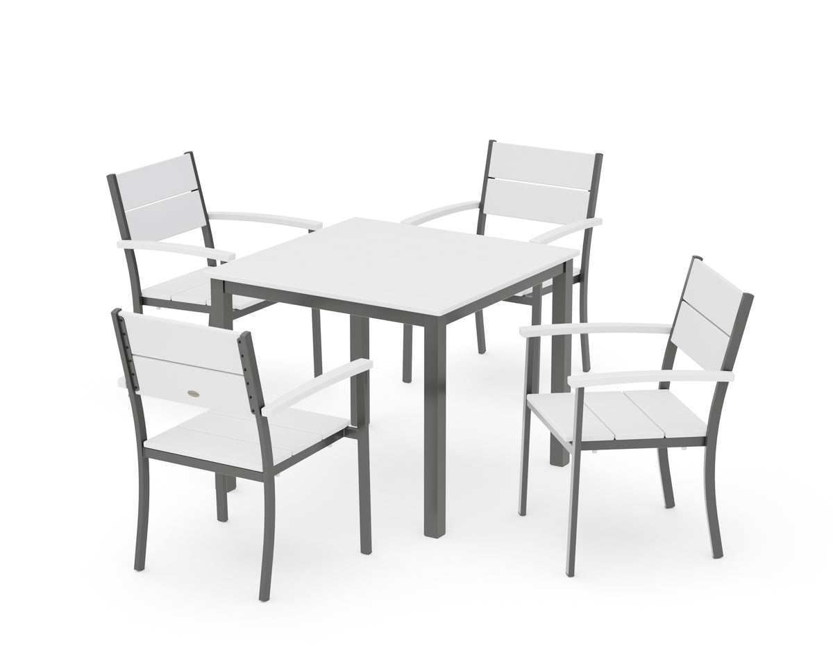 POLYWOOD Main Street 5-Piece Dining Set with Main Street 36" x 36" Dining Table in Charcoal / White