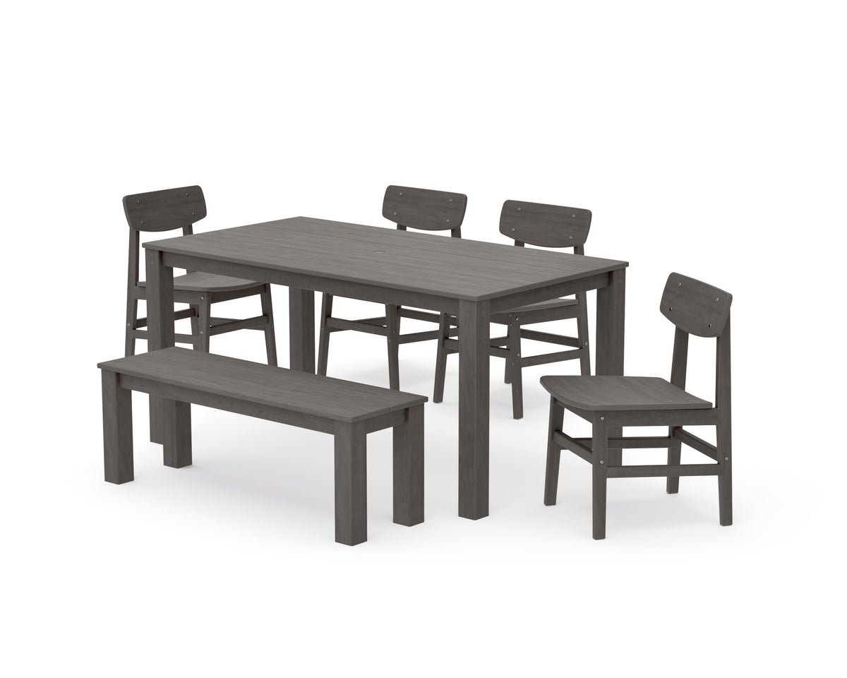 POLYWOOD Modern Studio Urban Chair 6-Piece Parsons Dining Set with Bench in Driftwood