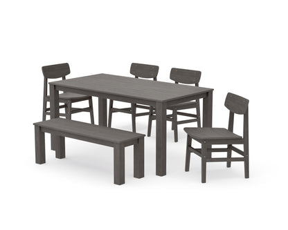 POLYWOOD Modern Studio Urban Chair 6-Piece Parsons Dining Set with Bench in Driftwood