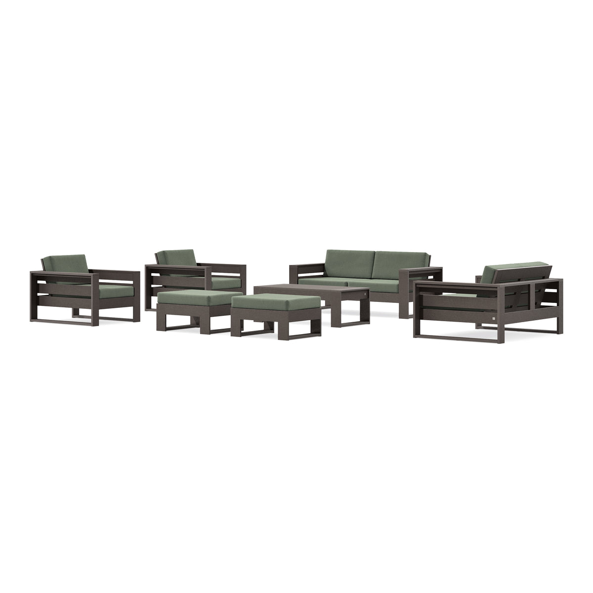 POLYWOOD PW Designer Series Latitude 7-Piece Lounge Loveseat Set in Vintage Coffee / Cast Sage