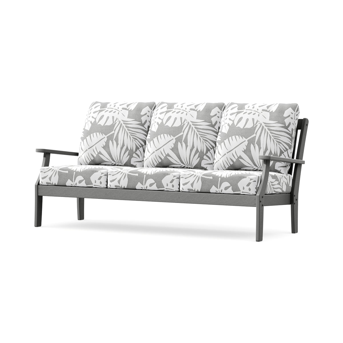 POLYWOOD Braxton Deep Seating Sofa in Slate Grey / Leaf Grey Mist
