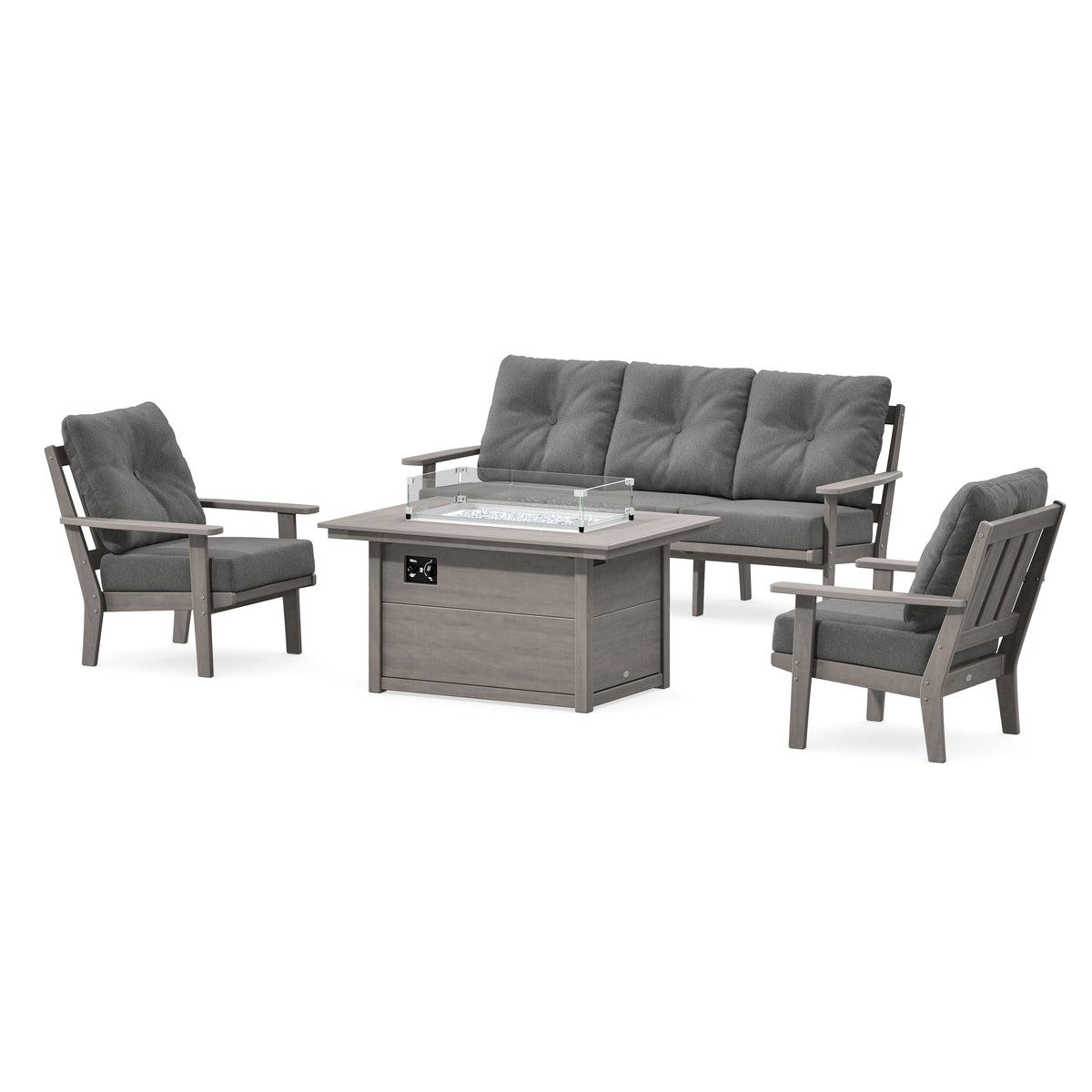 POLYWOOD Oxford Deep Seating Fire Pit Table Set in Driftwood