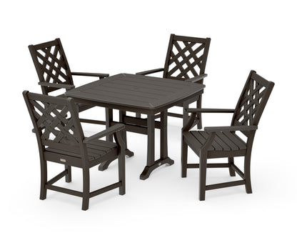 POLYWOOD Wovendale 5-Piece Dining Set with Trestle Legs in Vintage Coffee