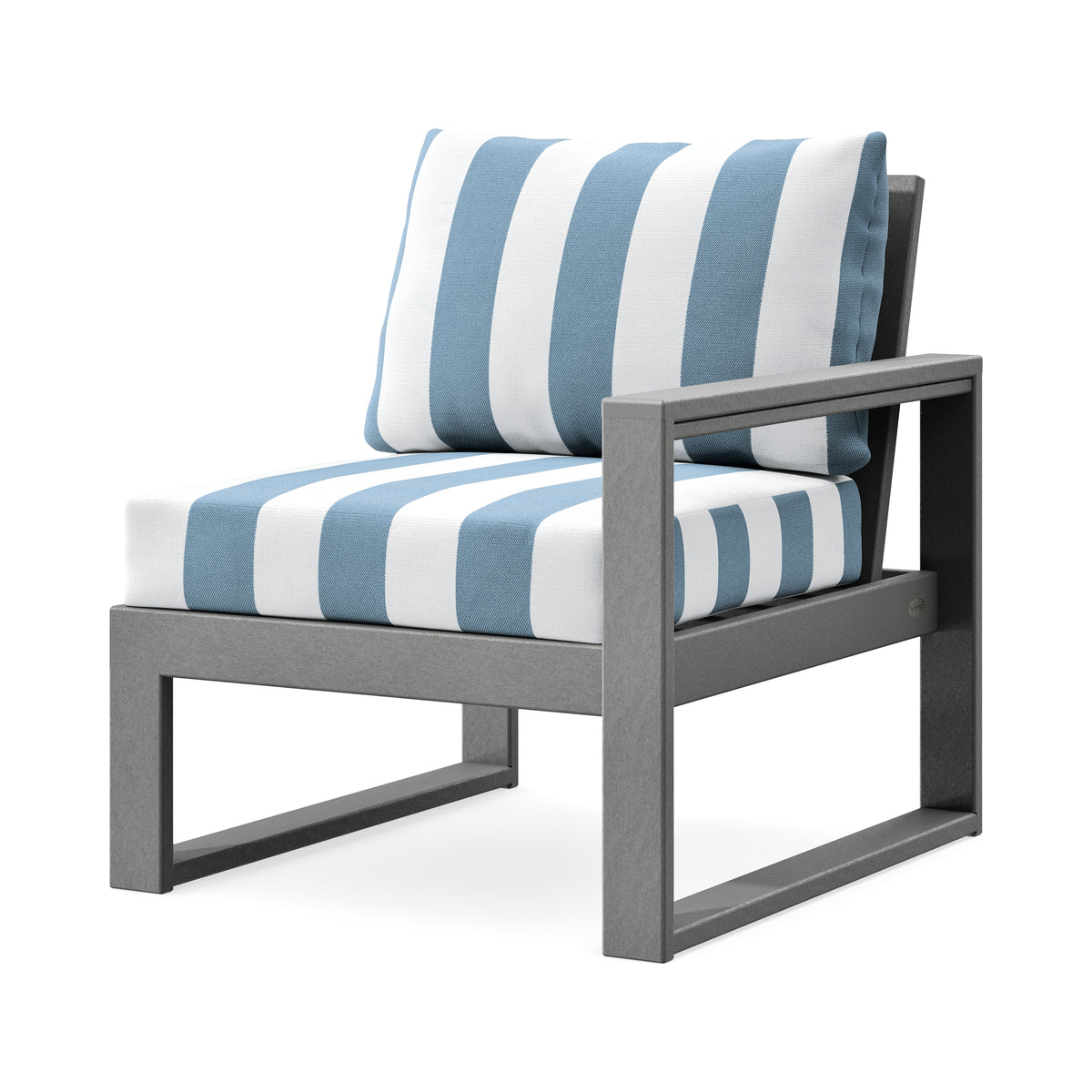 POLYWOOD EDGE Modular Right Arm Chair in Slate Grey / Cabana Stripe Sky Blue