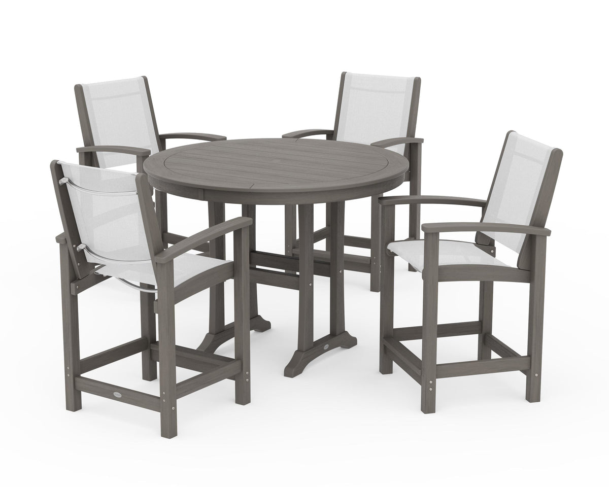 POLYWOOD Coastal 5-Piece Counter Set in Driftwood / White