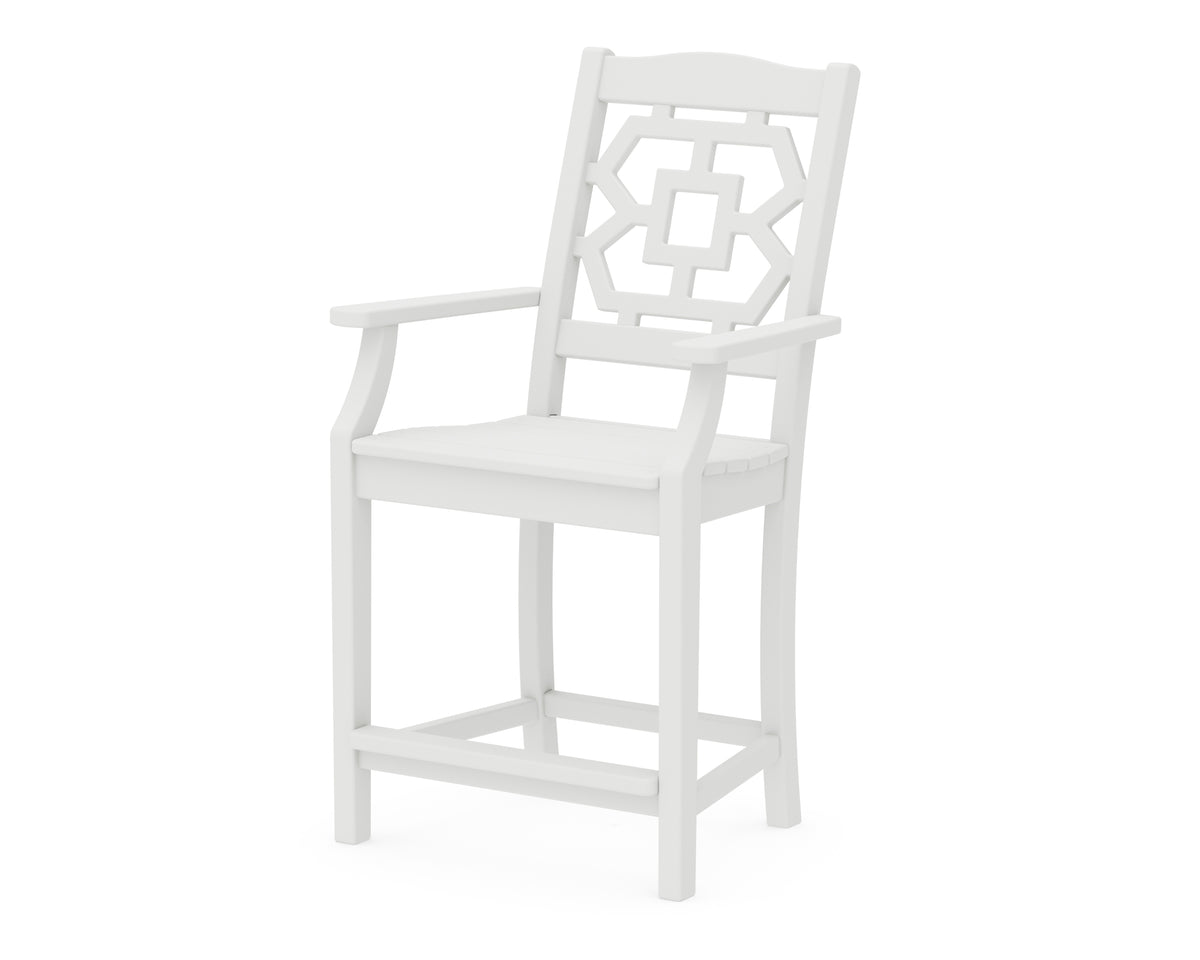 POLYWOOD Chinoiserie Counter Arm Chair in White