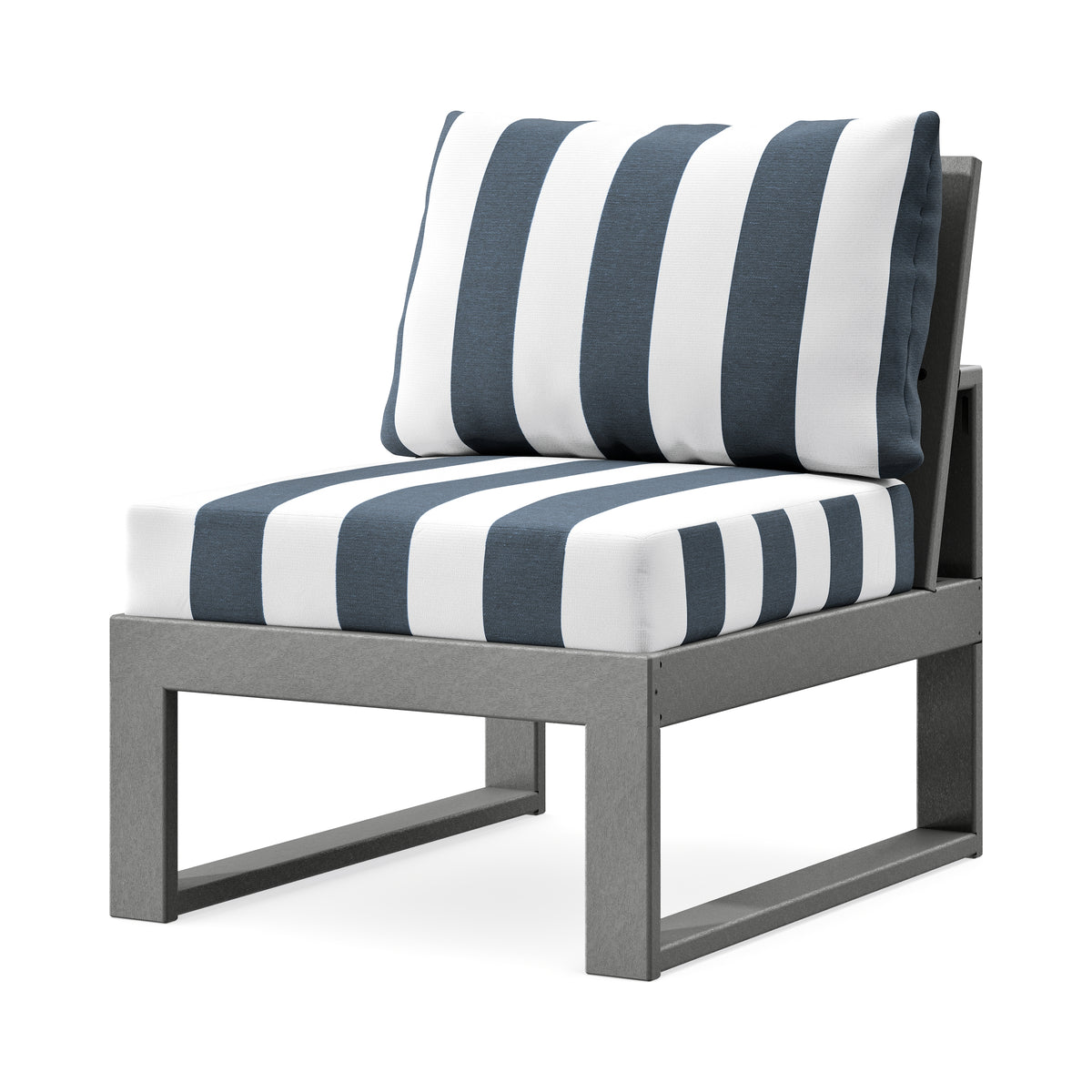 POLYWOOD Modular Armless Chair in Slate Grey / Cabana Stripe Marine Indigo