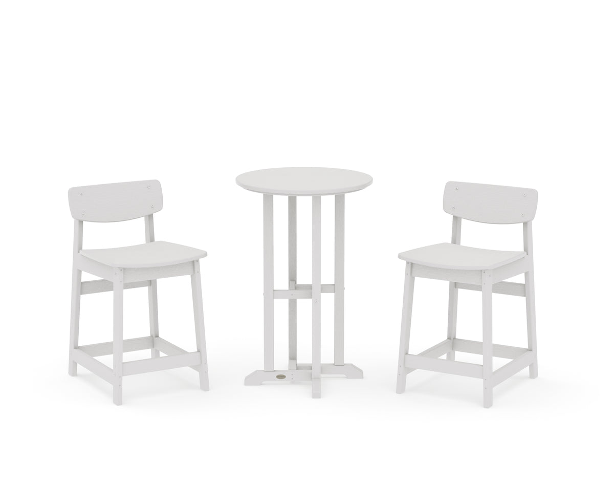 POLYWOOD Modern Studio Urban Lowback 3-Piece Bistro Counter Set in Vintage White