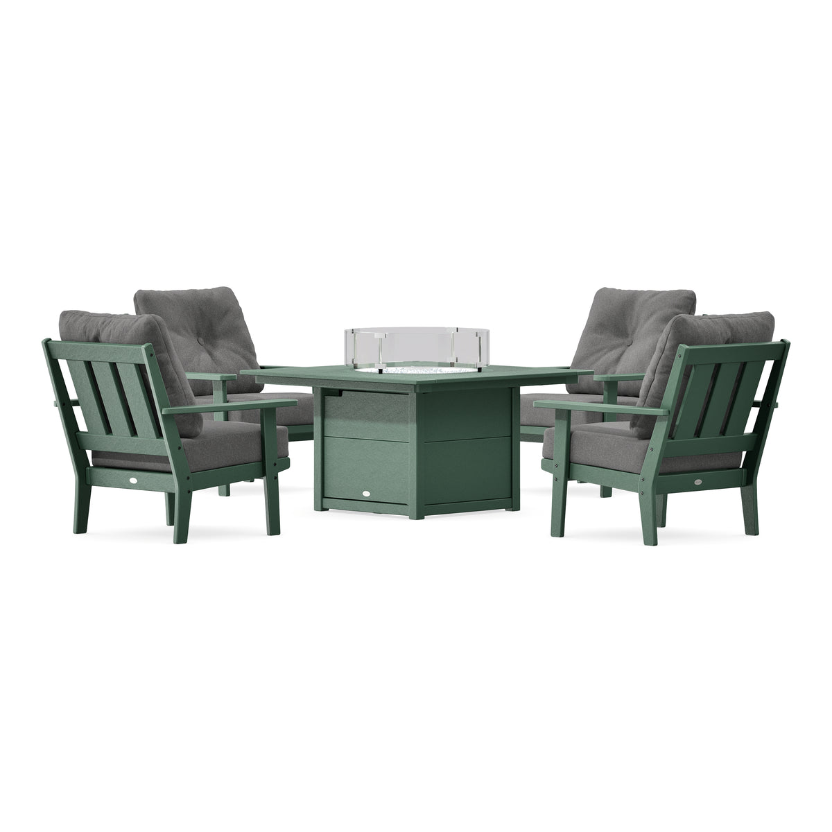 POLYWOOD Oxford 5-Piece Deep Seating Set with Fire Pit Table in Green