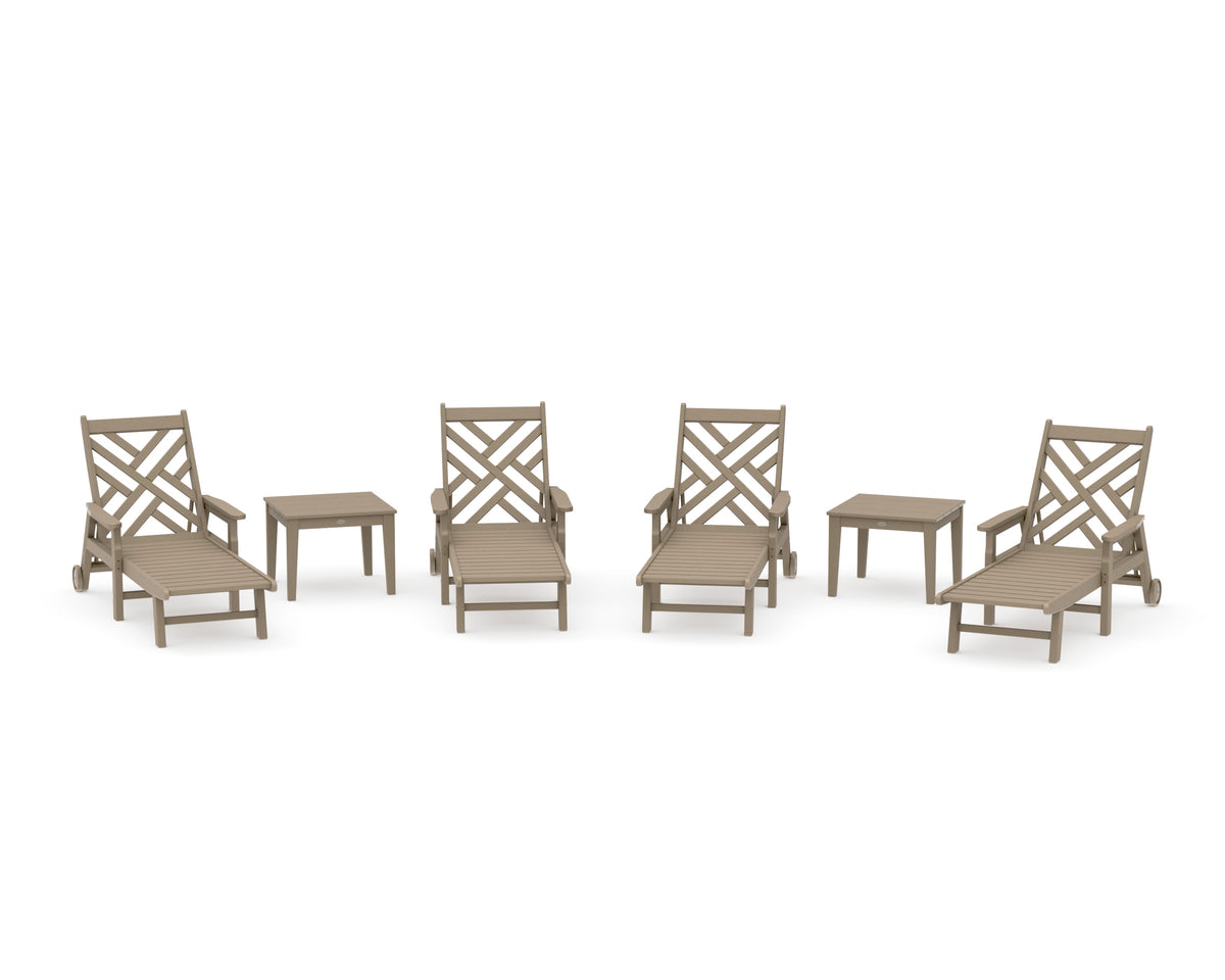 POLYWOOD Chippendale 6-Piece Chaise Set with Arms and Wheels in Vintage Sahara
