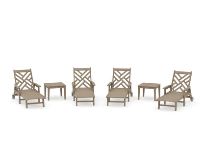 POLYWOOD Chippendale 6-Piece Chaise Set with Arms and Wheels in Vintage Sahara