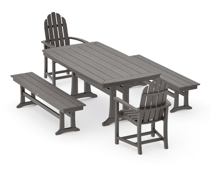 POLYWOOD Classic Adirondack 5-Piece Dining Set with Trestle Legs - 38" x 73" Table in Driftwood