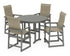 POLYWOOD EDGE Woven Highback 5-Piece Round Farmhouse Counter Set in Slate Grey / Dune Grass