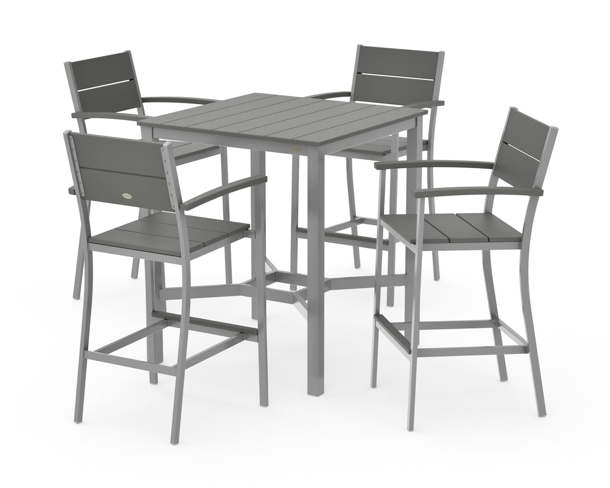 POLYWOOD Main Street 5-Piece Bar Set in Silver / Slate Grey