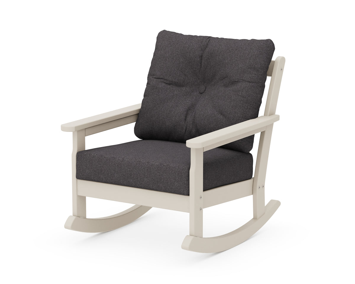 POLYWOOD Vineyard Deep Seating Rocking Chair in Sand / Ash Charcoal