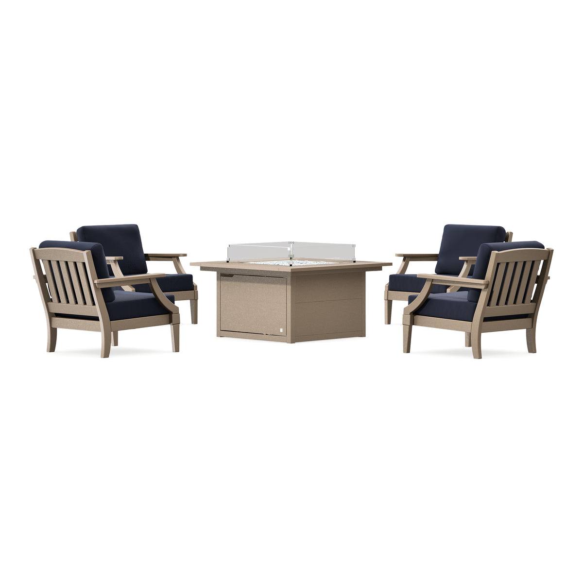POLYWOOD PW Designer Series Estate 5-Piece Lounge Fire Table Set in Vintage Sahara / Navy