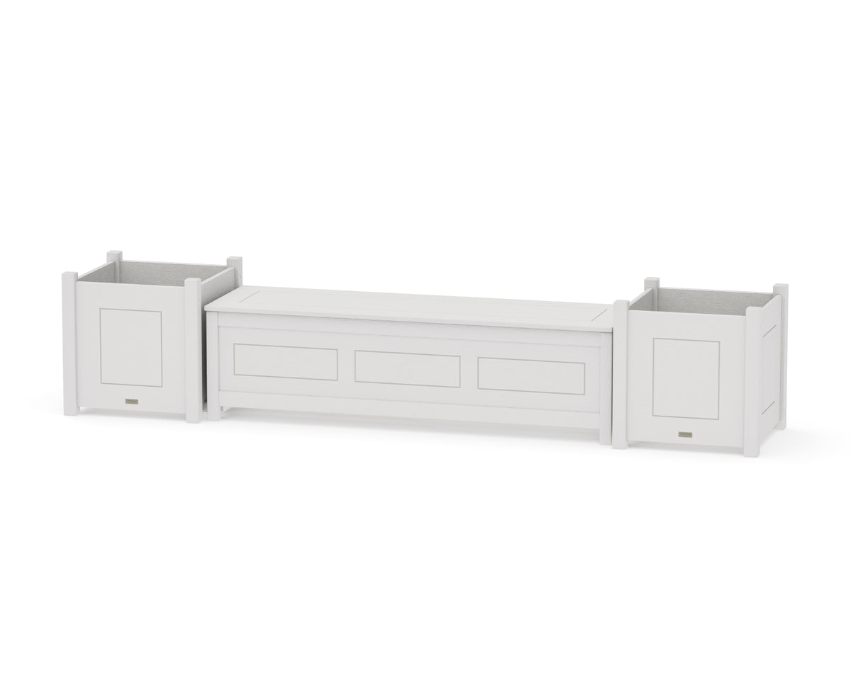 POLYWOOD 60" Country Living Straight Planter Storage Bench Set - Large in Vintage White