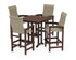 POLYWOOD Coastal Woven High-Back 5-Piece Bar Set with Trestle Legs in Mahogany / Dune Grass