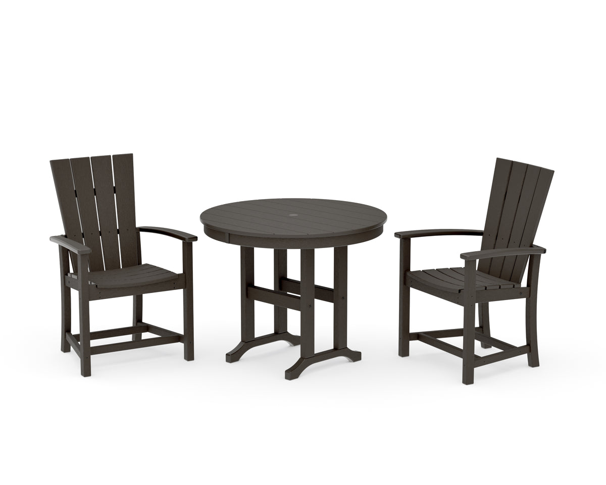 POLYWOOD Quattro 3-Piece Round Farmhouse Dining Set in Vintage Coffee