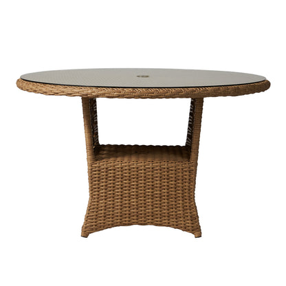 Lloyd Flanders Magnolia 48" Round Umbrella Dining Table, lifestyle photo 2