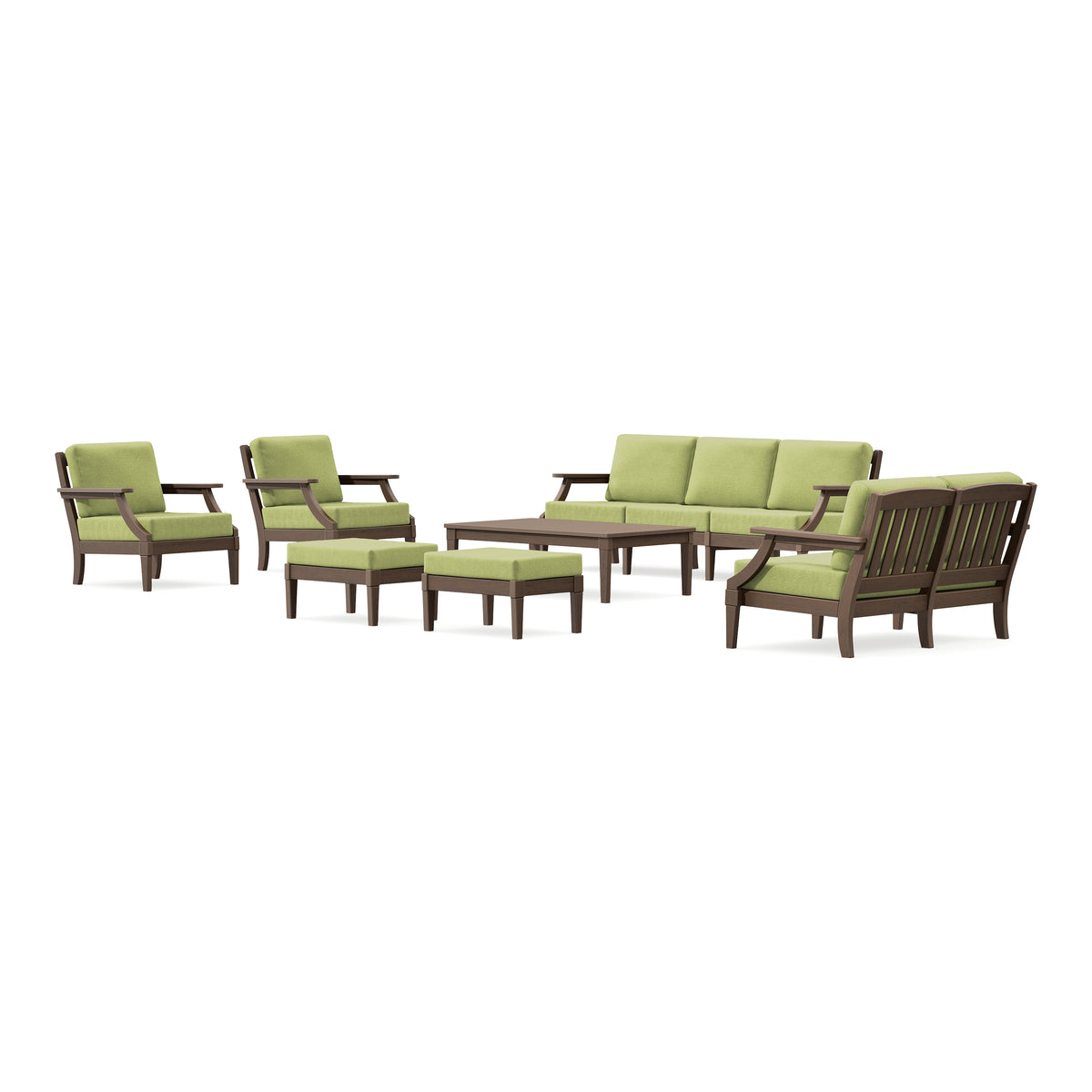 POLYWOOD PW Designer Series Estate 7-Piece Lounge Sofa Set in Kona / Chartreuse Boucle