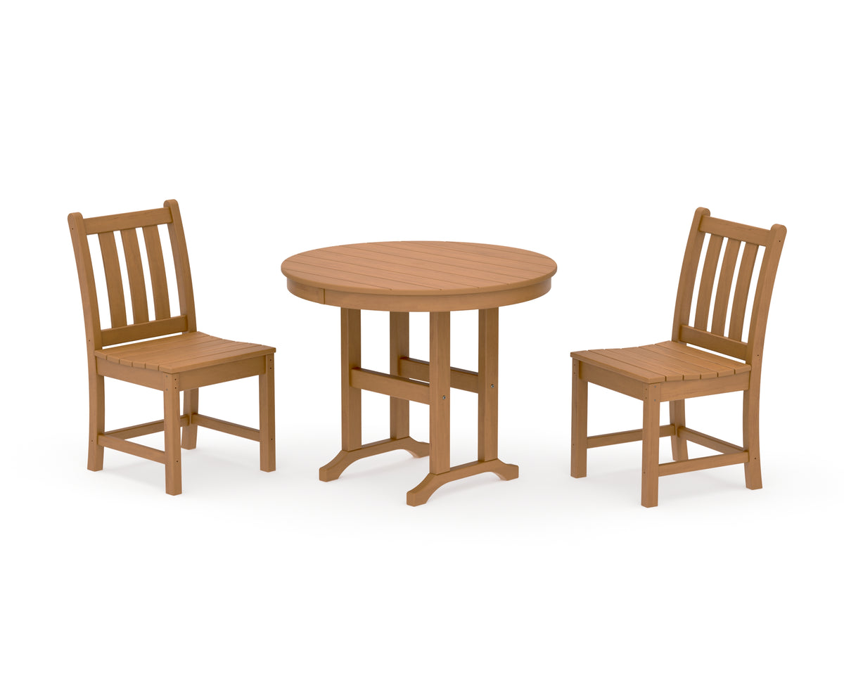 POLYWOOD Traditional Garden Side Chair 3-Piece Round Dining Set in Natural