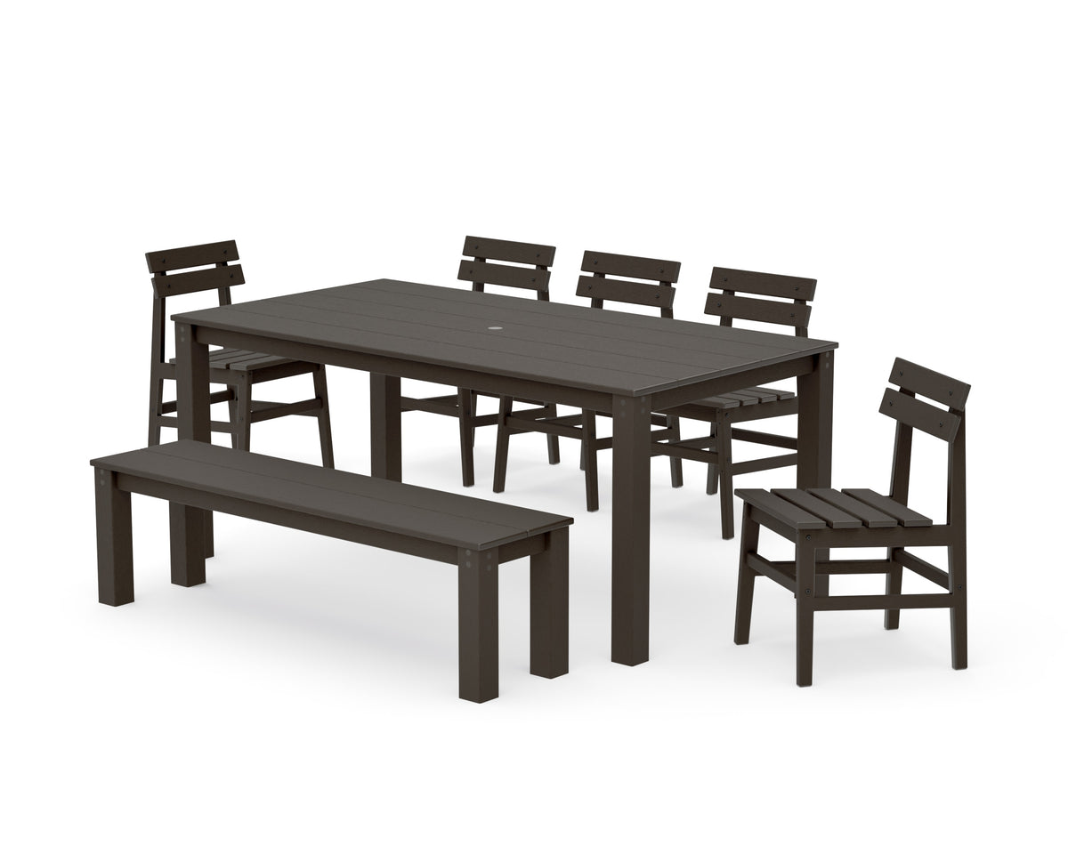 POLYWOOD Modern Studio Plaza Chair 7-Piece Parsons Dining Set with Bench in Vintage Coffee