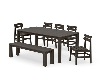POLYWOOD Modern Studio Plaza Chair 7-Piece Parsons Dining Set with Bench in Vintage Coffee