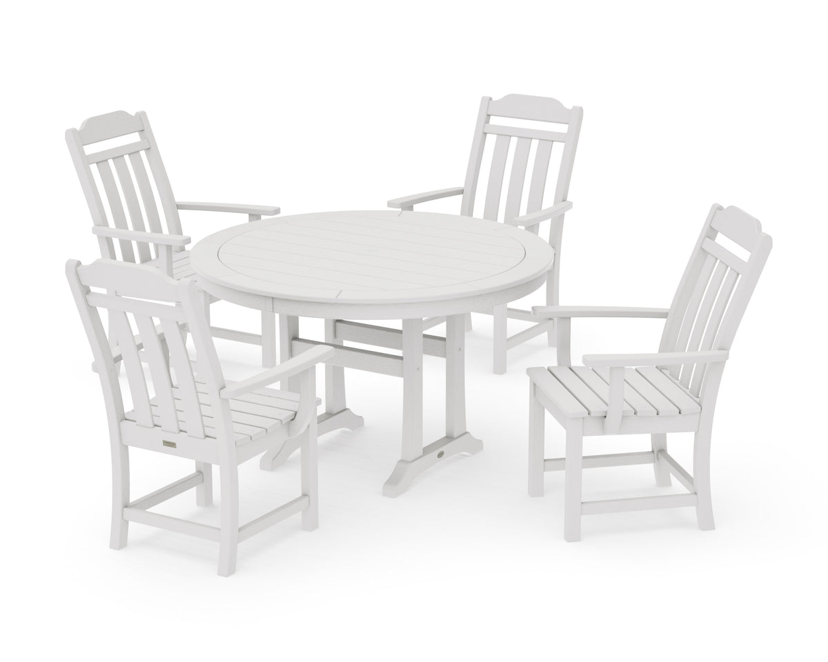 POLYWOOD Cottage 5-Piece Round Dining Set with Trestle Legs in Vintage White