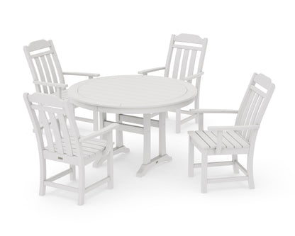 POLYWOOD Cottage 5-Piece Round Dining Set with Trestle Legs in Vintage White