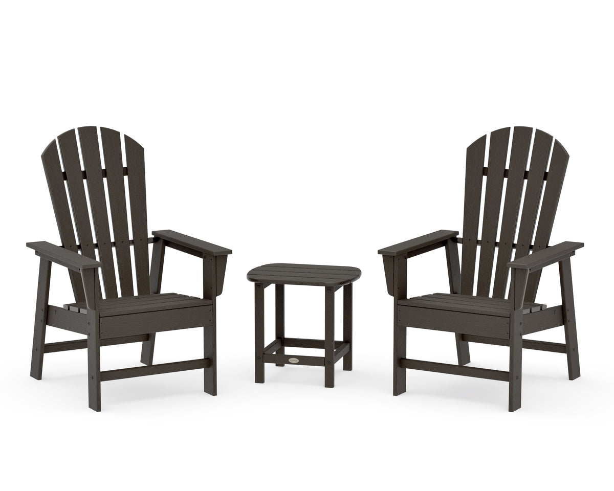POLYWOOD South Beach Casual Chair 3-Piece Set with 18" South Beach Side Table in Vintage Coffee