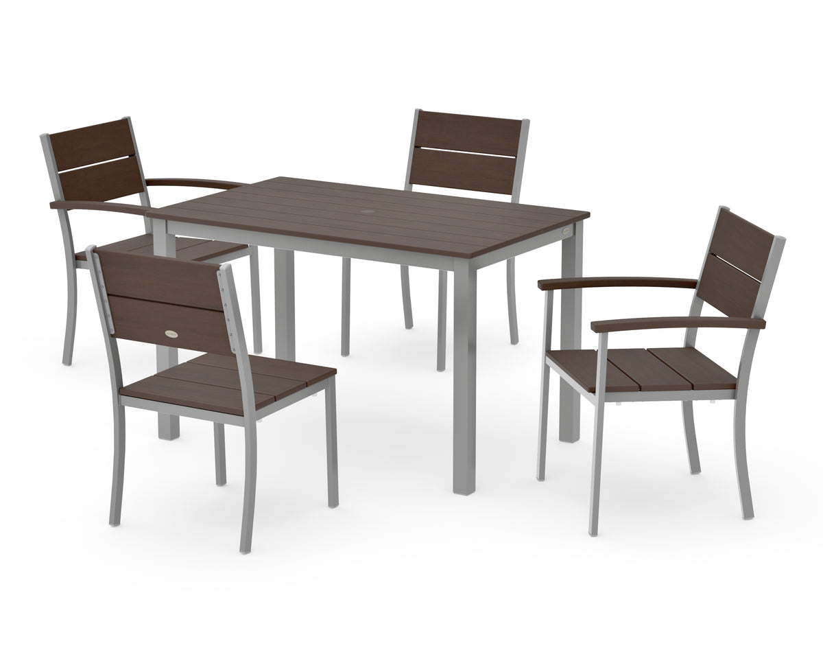 POLYWOOD Main Street 5-Piece Dining Set with Main Street 30 x 48 Dining Table in Silver / Kona