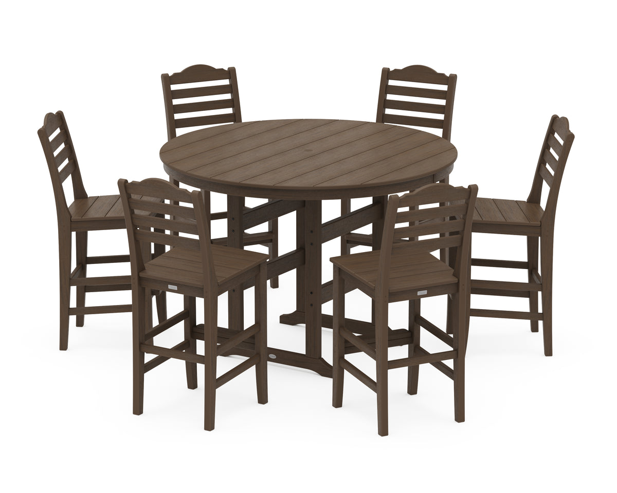 POLYWOOD Savannah 7-Piece Farmhouse Side Chair Round Bar Set in Kona