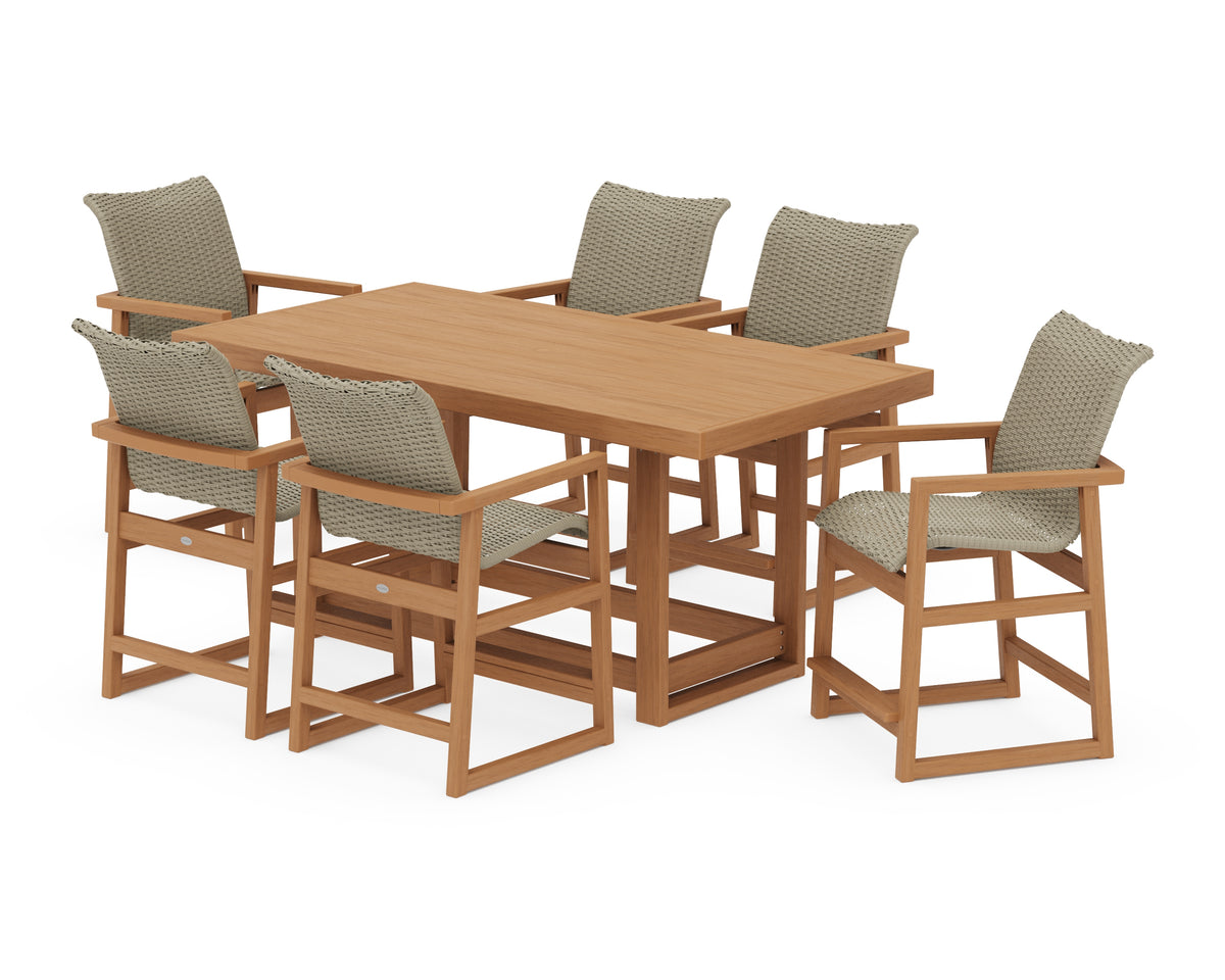 POLYWOOD EDGE Woven Arm Chair 7-Piece Counter Set in Natural / Dune Grass