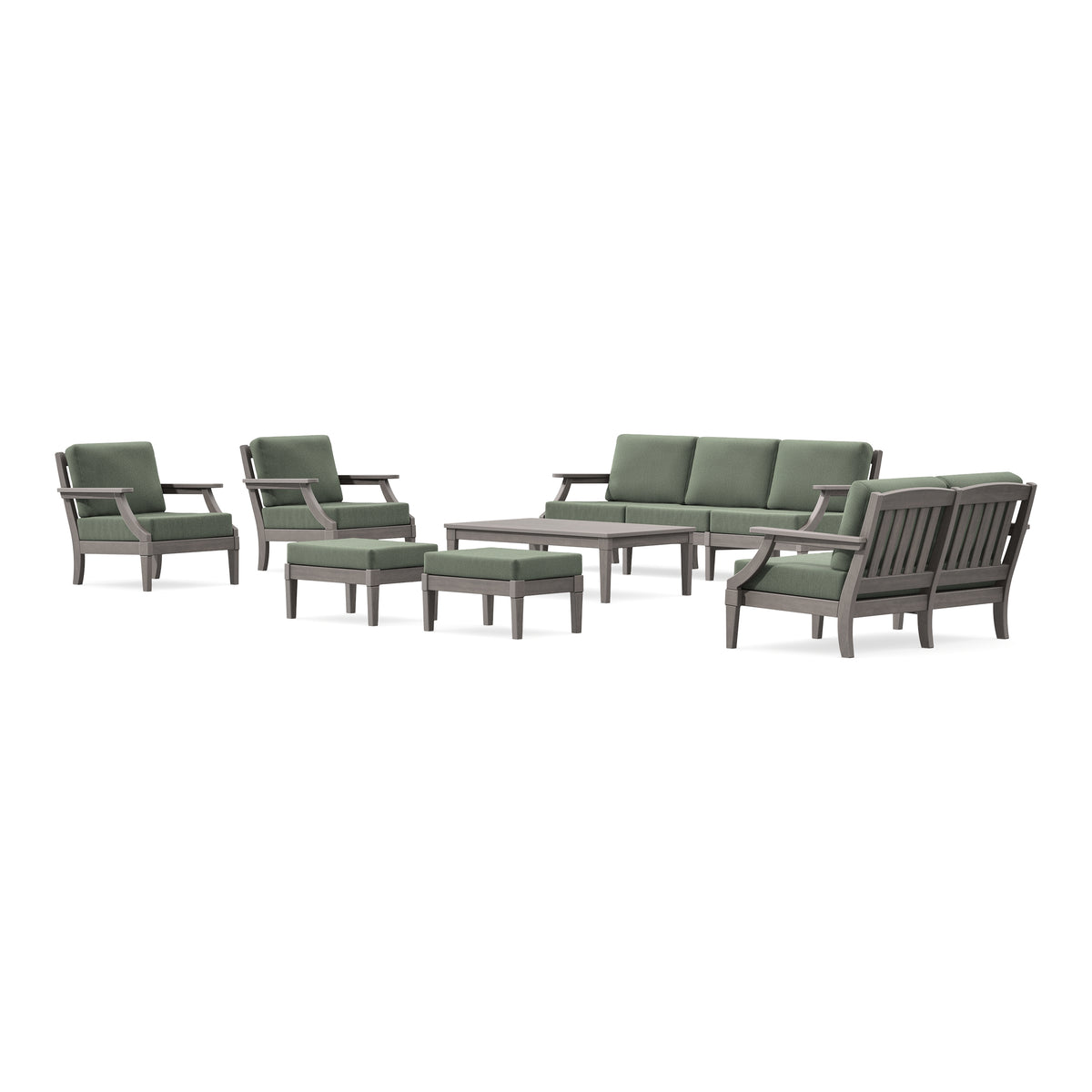 POLYWOOD PW Designer Series Estate 7-Piece Lounge Sofa Set in Driftwood / Cast Sage